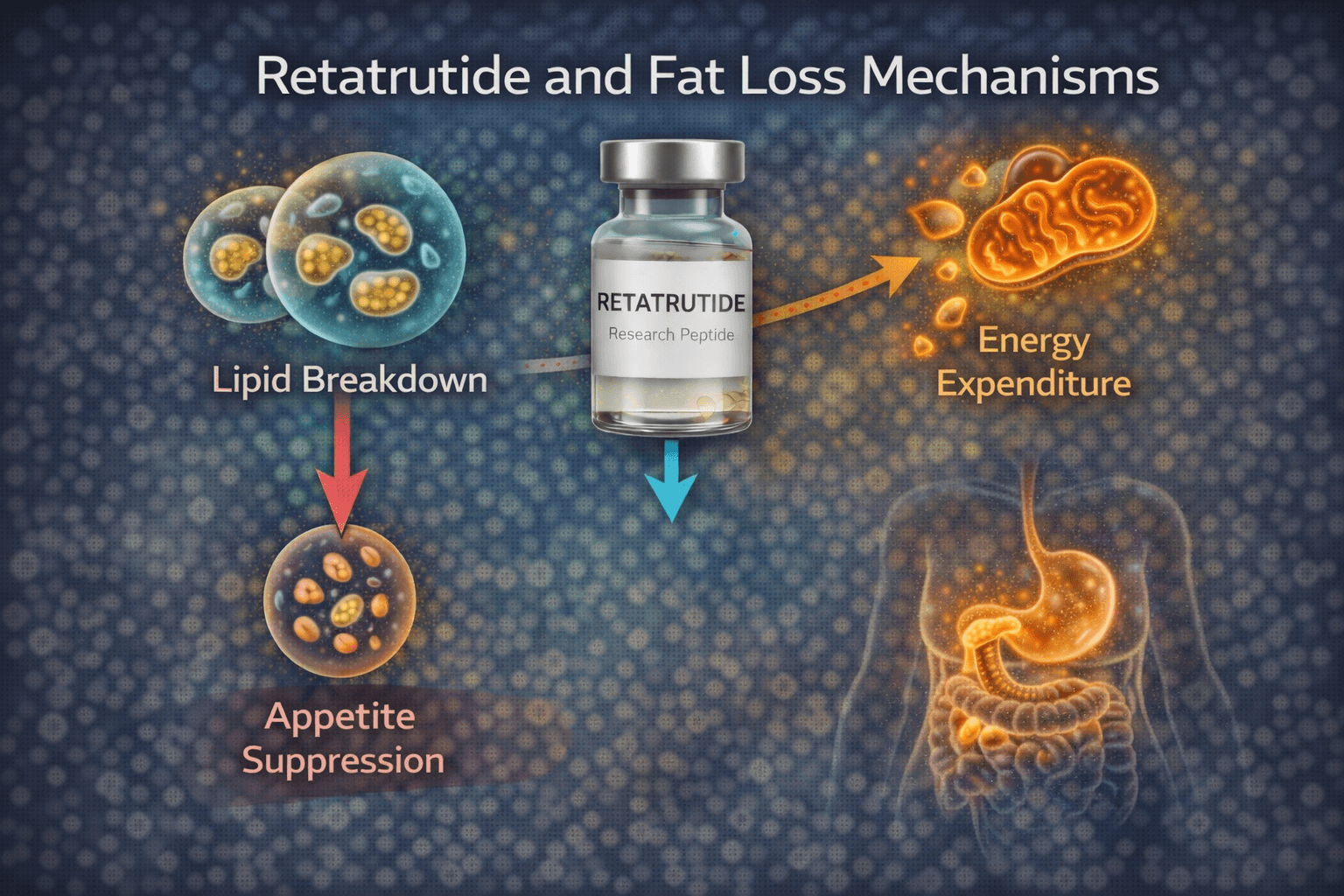 Retatrutide body composition and metabolic effects diagram