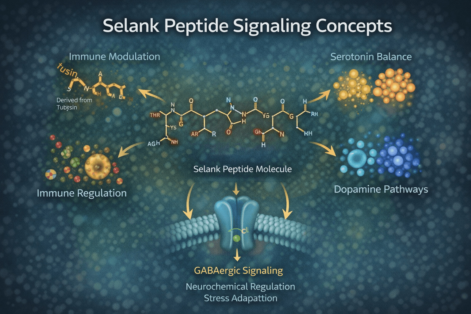 Diagram showing Selank peptide signaling concepts