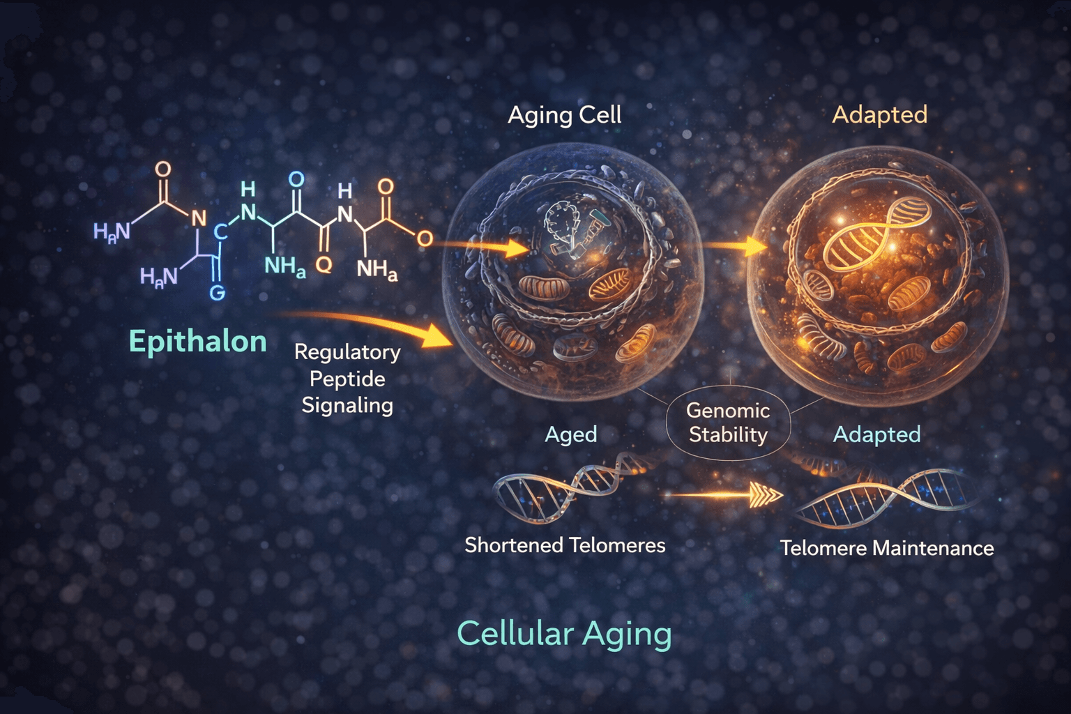 Epithalon cellular aging and genomic stability diagram