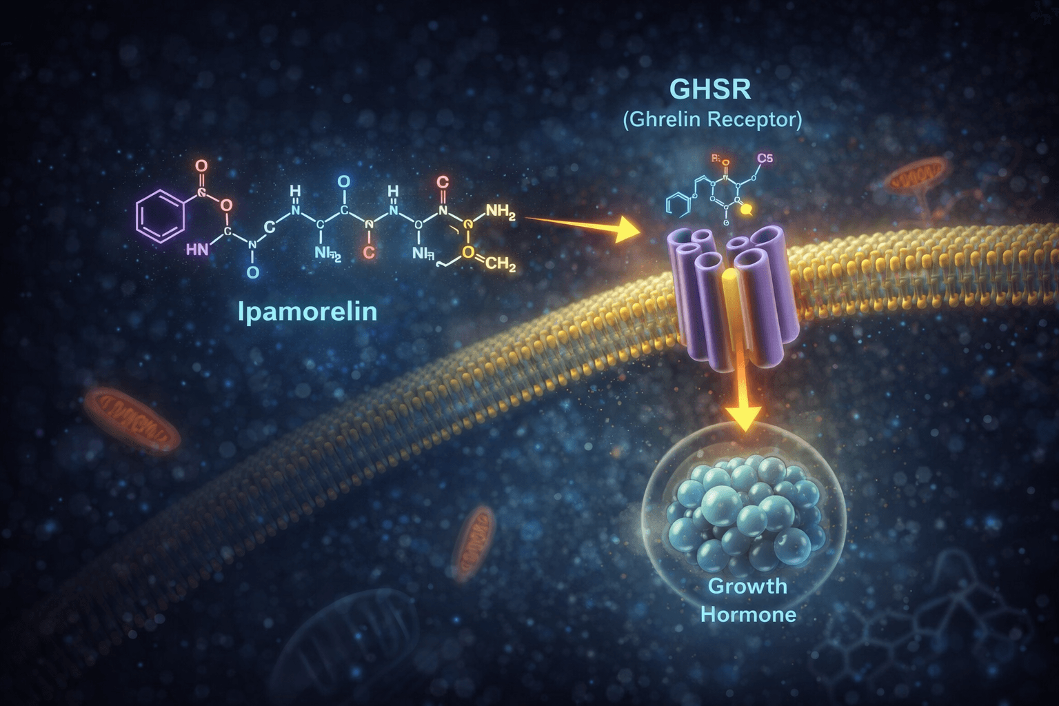 Diagram showing ipamorelin GHSR signaling